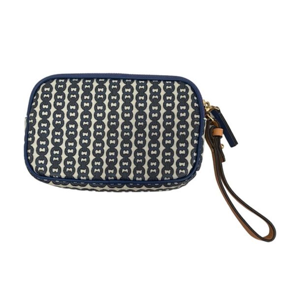 Tory Burch Blue & Cream Wristlet Clutch - Picture 2 of 11